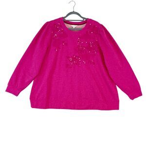 Crown & Ivy Sweatshirt Sweater Women's 3X Pink Sequin Puff Sleeve Colorful